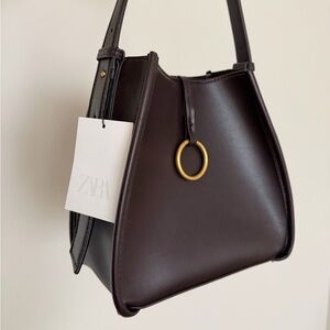 Zara Dark Burgundy Shoulder Bag with Gold Accent